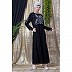 Designer embroidery abaya with cuff sleeves- black-silver